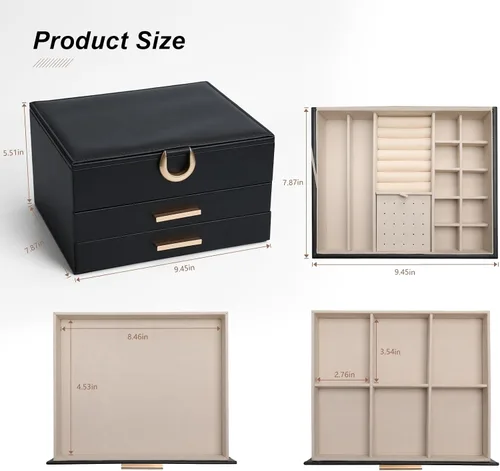 Vista 18 de Elegant Gift Jewelry Box with Mirror - 3-Layer Organizer for Earrings, Rings, Necklaces, Ready to Give for Birthday Anniversary Christmas Apricot