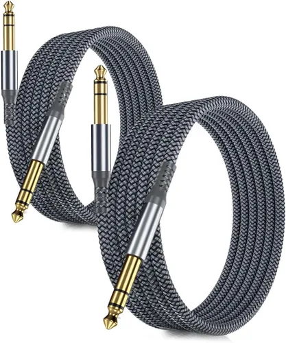 Vista 9 de Cable de instrumento TRS de 6.35 mm 3.3 pies 2 paquete, cable de audio estéreo de conector macho de 1/4 pulgada recta, línea de alimentación