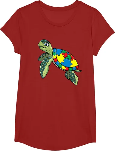 Vista 33 de Turtle Puzzle Pieces for Autism Awareness Kids Women Teacher T-Shirt Asphalt Grey