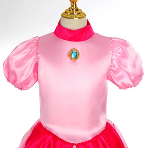 Vista 4 de Yipkorra Disfraz de princesa melocotón para niñas, vestido de melocotón con accesorios para Halloween, cosplay