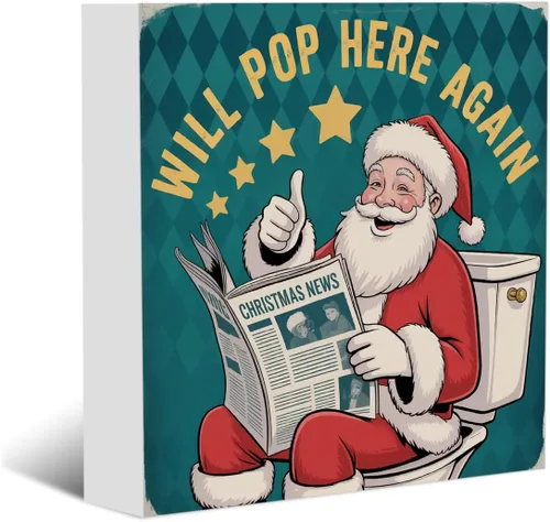 Vista 15 de Divertida decoración de Navidad para baño, decoración de Navidad para interiores, decoración de Papá Noel, decoración de madera con texto en inglés