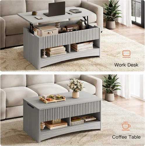 Vista 6 de Amada - Mesa de centro elevable con almacenamiento, mesa central moderna con compartimento oculto, mesas de centro rectangulares para sala de estar