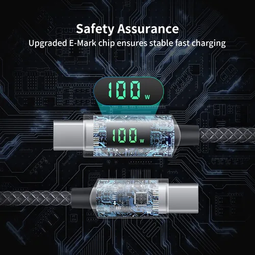 Vista 6 de SOOPII Cable USB C a USB C de 100 W, cable trenzado tipo C de nailon de 1 pie con pantalla LED para iPhone 15/15 Pro/15 Plus/15 Pro Max, MacBook