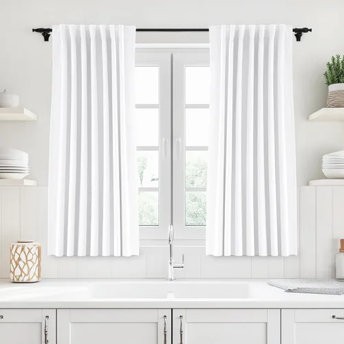 Vista 102 de UHITECH Cortinas cortas de lino de 24 pulgadas de largo para ventanas pequeñas de granja, cortinas opacas modernas para sala de estar, pestañas