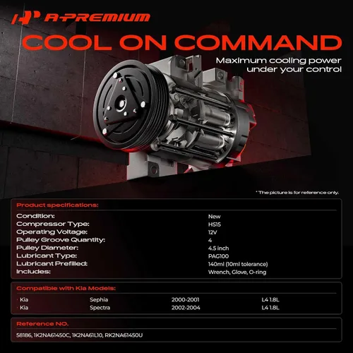 Vista 2 de A-Premium Compresor de aire acondicionado con embrague compatible con Kia Sephia 1.8L 2000-2001, Spectra 1.8L 2002-2004