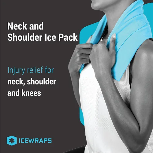 Vista 2 de ICEWRAPS Paquete de hielo para cuello y hombros con cubierta y paquete grande de terapia de frío de 12 x 21 pulgadas con cubierta, paquete