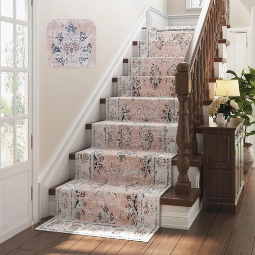 Vista 2 de jinchan Tapete de pasillo lavable a máquina, diseño floral de época, antideslizante, pelo bajo, ultrafino, para cocina, lavandería, dormitorio