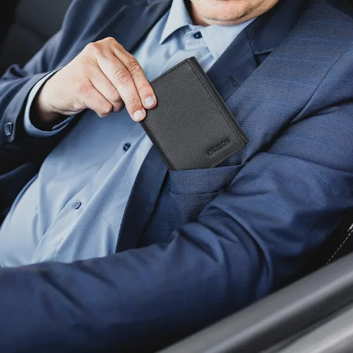 Vista 7 de Billetera de tres pliegues para hombre Cartera de piel auténtica con bloqueo RFID con 9 ranuras para tarjetas