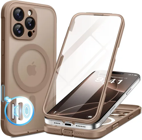 Vista 72 de BERFY Funda para iPhone 17 Pro Max, compatible con MagSafe, protector de pantalla de vidrio integrado, protección de cámara, funda de cuerpo