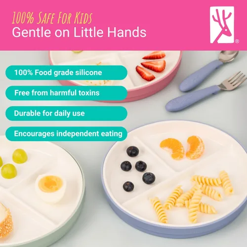 Vista 3 de Elk and Friends platos para niños de porcelana divididos de 6.7" con fundas de silicona Adecuados para bebés/niños/niños pequeños Apto