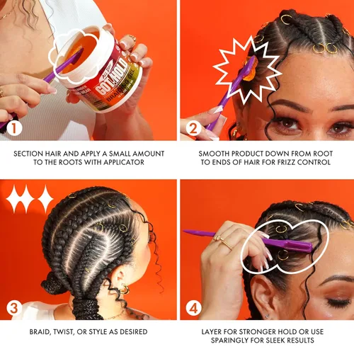 Vista 4 de Gel trenzado para cabello natural, agarre extremo, hidratante y sin encrespamiento, extracto de salvia, sin descamación ni secado, alto brillo