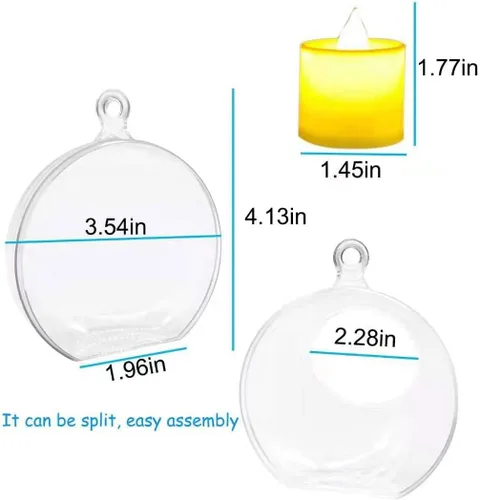 Vista 7 de Paquete de 10 portavelas colgantes de acrílico de 3.54 pulgadas con 10 velas LED sin llama, adorno de globo para planta de aire, candelabro de luz