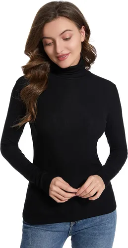 Vista 4 de ACANI Camisetas de cuello alto para mujer, acanaladas, de manga larga, ajustadas, cuello alto, básicas, elásticas, ligeras, con capas