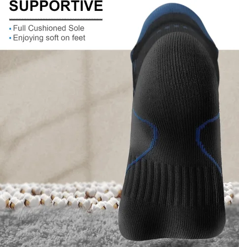 Vista 4 de BULLIANT Calcetines de correr para hombre, 6 pares, calcetines de tobillo que no se ven transpirables, absorben para hombres y mujeres, suela