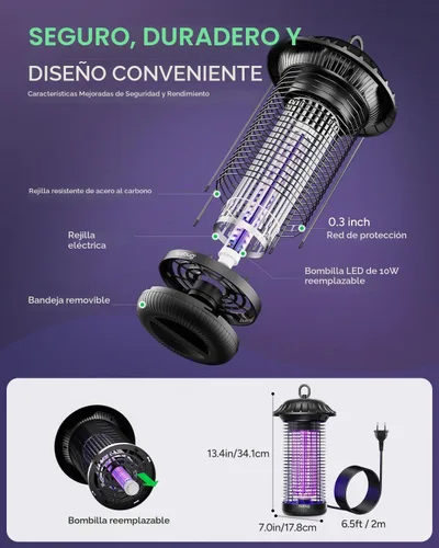 Vista 5 de Buzbug Exterminador de insectos LED para interiores y exteriores, lámparas de hasta 50,000 horas de vida útil, cable de alimentación de 6.5 pies