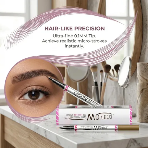 Vista 2 de Lápiz de cejas de doble punta, delineador de cejas impermeable 2 en 1 con tenedor ultrafino y punta de precisión, 5 tonos naturales de marrón claro