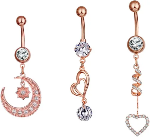 Vista 2 de NASAMA Piercing de ombligo de acero inoxidable 14G para mujer, joyería de piercing para el ombligo CZ