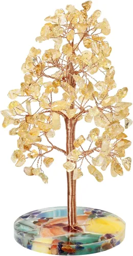 Vista 7 de Nupuyai Árbol de dinero de piedra de cristal aguamarina envuelto en rodajas redondas de ágata orgónica, árbol de la vida, bonsái de Feng Shui