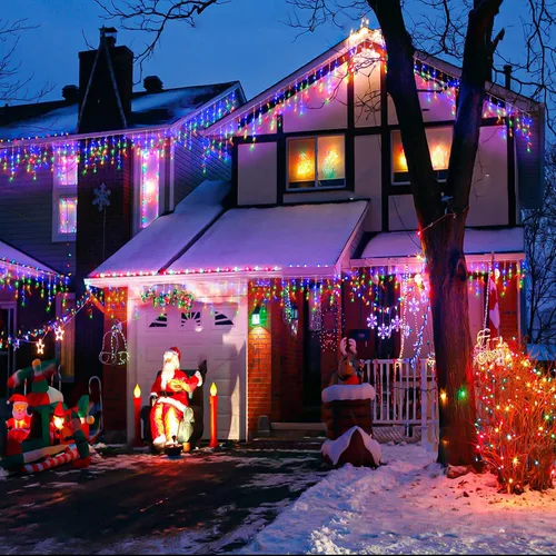 Vista 4 de Luces de carámbano, luces de Navidad de 33 pies con 400 LED, 75 caídas, 8 modos, enchufable e impermeable, para festividades, boda, fiesta, hogar