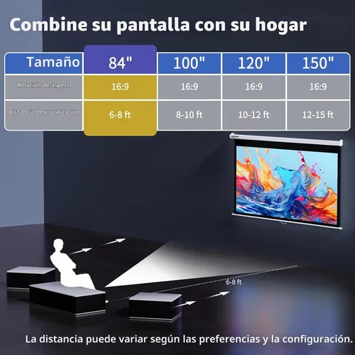 Vista 4 de Pantalla de proyector de 84" manual desplegable con bloqueo automático - 16:9 HD 4K 3D Blanco