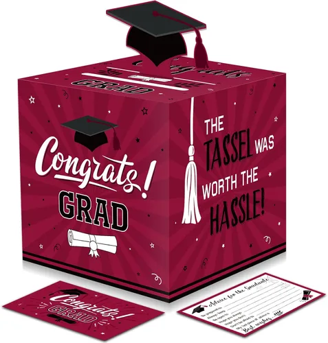 Vista 7 de Funrous Caja grande para tarjetas de graduación 2026 en negro y dorado con 30 piezas de tarjetas de consejos, caja de dinero, caja de dinero