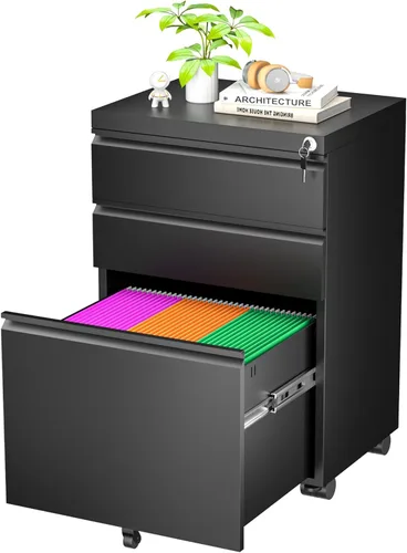 Vista 19 de Greenvelly Archivador Vertical de 18" D, Gabinete de 2 Cajones con Cerradura para Oficina en Casa, Metal Negro para Colgar Carpetas