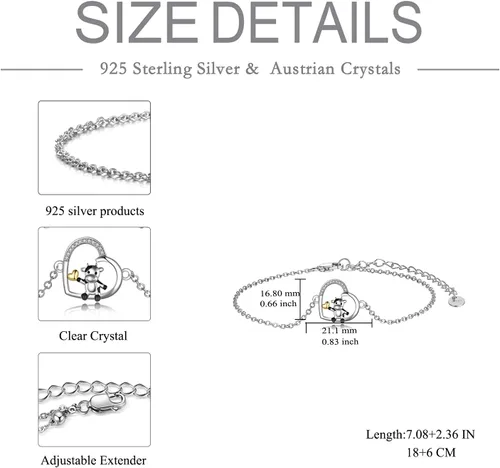 Vista 4 de POPLYKE Pulsera de plata de ley 925 con infinitovacaalacruzcorazón para mamá e hija, joyería de cumpleaños