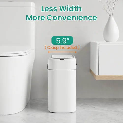 Vista 2 de FDW Cubo de Basura para Baño de 2.2 Galones con Tapa, Contenedor de Residuos de Plástico con Sensor Automático Delgado y Pequeño para Sala de Estar