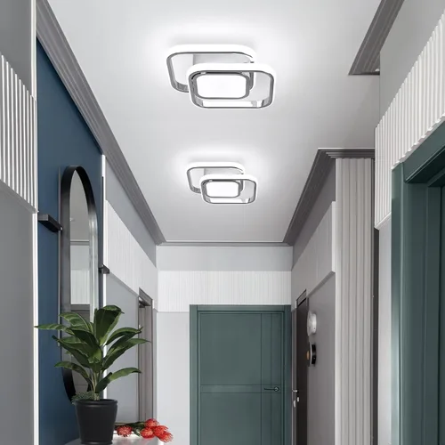Vista 7 de CANEOE Lámpara de Techo Cuadrada para Pasillo, 6000K Blanco Frío Luz de Techo Moderna de Montaje al Ras, Accesorios de Iluminación LED Cromados