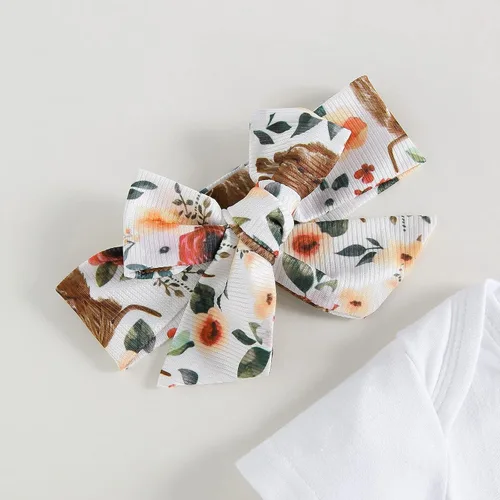 Vista 36 de Sejardin Ropa de verano para bebé y niña, recién nacida, manga corta, con letras, mameluco elástico con diadema