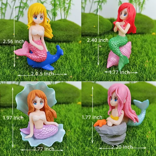 Vista 6 de Figuras de sirena en miniatura, accesorios de jardín de hadas de sirena para manualidades, terrario, decoración de paisaje de musgo en miniatura