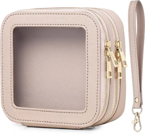 Vista 9 de Pinkmik Pequeña bolsa de maquillaje, mini estuche transparente para maquillaje y neceser con cremallera, organizador de bolsos para mujer
