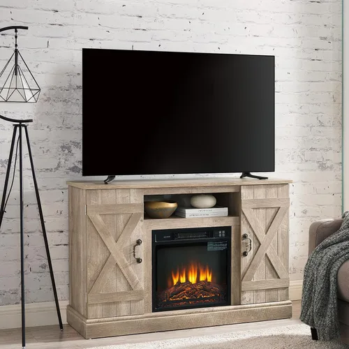 Vista 9 de Farmhouse Classic Media - Soporte de TV antiguo para TV de hasta 50 pulgadas con espacio de almacenamiento abierto y cerrado