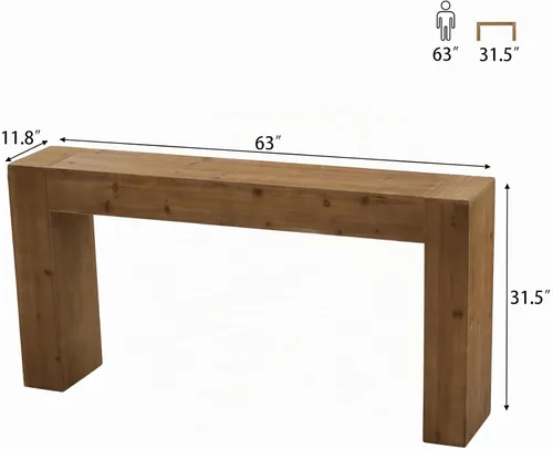 Vista 2 de Mesa consola de madera maciza para entrada, mesa de sofá de granja de 63 pulgadas de largo Marrón Natural Rústico