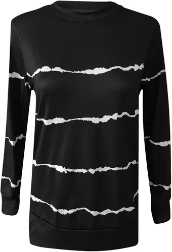 Vista 4 de DASAYO Sudadera de cuello redondo para mujer, casual, estampado a rayas, holgada, de manga larga, sudaderas de moda para otoño 2023