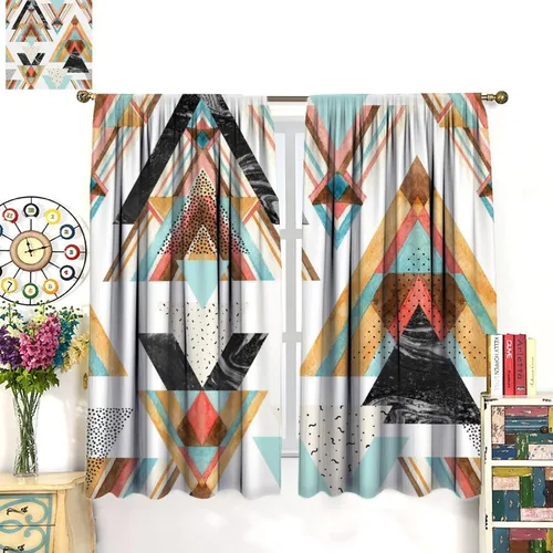 Vista 175 de Cortinas con patrón geométrico tribal, estilo suroeste, azteca, rústico, occidental, nativo americano, opacas, con bolsillo para barra, decoración
