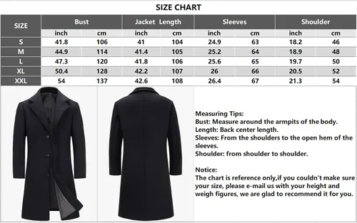 Vista 7 de INVACHI Mens Long Trench Coat Double Breasted Notched Lapel Peacoat Casual Windproof Overcoat