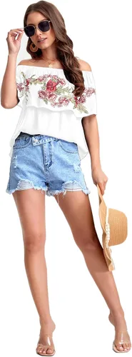 Vista 5 de Floerns Blusa suelta con volantes y hombros descubiertos para mujer