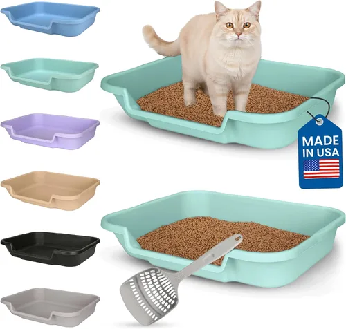 Vista 46 de KittyGoHere - Caja de arena para gatos mayores, sartén pequeña con cuchara jumbo de mango largo, caja de arena para gatos de entrada baja, ligera