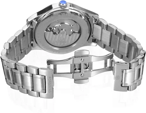 Vista 5 de FORSINING Reloj analógico analógico de acero inoxidable para hombre, Moderno