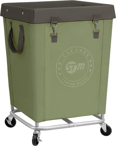 Vista 13 de STORAGE MANIAC Cesto de lavandería comercial con marco de acero resistente, carro de cesta de lavandería industrial de 320 L con ruedas para hotel