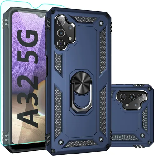 Vista 10 de Funda para Galaxy A32 5G, A32 5G, con protector de pantalla, [grado militar] 16 pies, cubierta probada contra caídas con soporte magnético para Negro