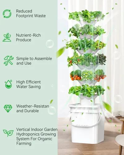 Vista 5 de Kit de sistema de cultivo hidropónico vertical sjzxuv, kits de sistema de jardinería interior y exterior, torre de cultivo de hierbas y frutas, 6
