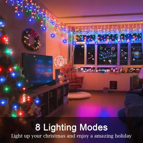Vista 3 de JXLEDAYY Luces de Navidad superlargas de 1280 luces LED de 131 pies con 240 caídas, enchufables, con 8 modos de decoración de Navidad, para Multi