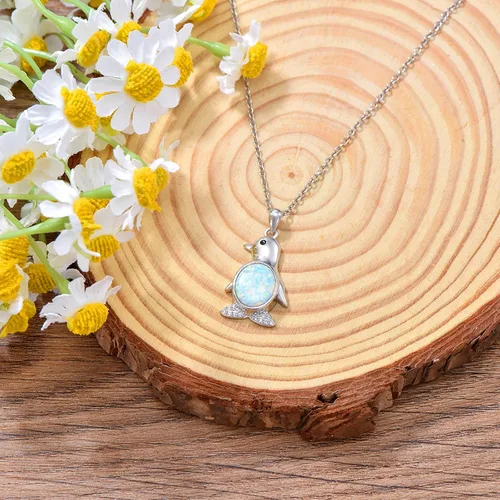 Vista 4 de Collar de pingüino de ópalo de plata de ley 925 con colgante de pingüino de ópalo, joyería de pingüino de ópalo, regalo de cumpleaños para mujeres