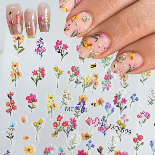 Vista 17 de 5 hojas de calcomanías de arte de uñas de mariposa, 3D coloridas mariposas, suministros de arte de uñas, mariposas, flores, calcomanías Con