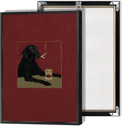 Vista 14 de Póster abstracto vintage de animales retro, dos gatos amarillos sosteniendo pistolas, pintura divertida acuarela gato lienzo arte de pared