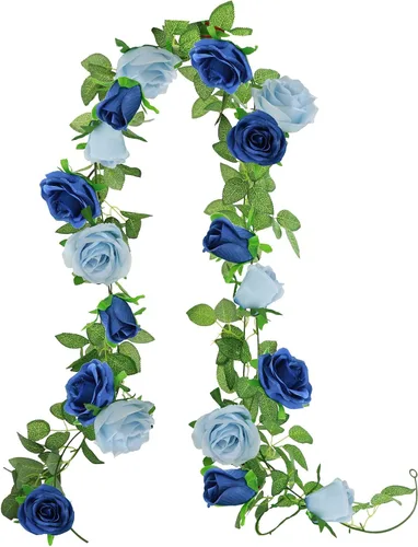 Vista 10 de GREENTIME - Guirnalda de flores artificiales 2 unidades, 4 metros de vid de rosas falsas, 9 cabezas de rosas, para arco de boda, centro de mesa