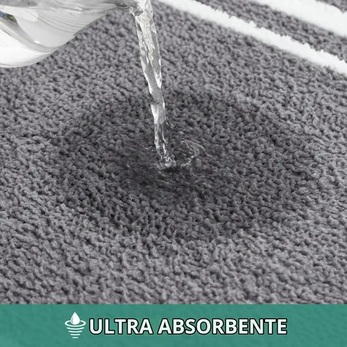 Vista 3 de HOMEIDEAS Juego de 2 alfombras de baño, a rayas, súper absorbentes, de microfibra suave, antideslizantes, lavables, para ducha y bañera (gris)