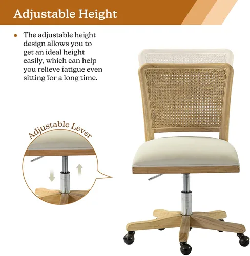 Vista 3 de HULALA Silla de oficina en casa, silla de escritorio de ratán con respaldo Beige